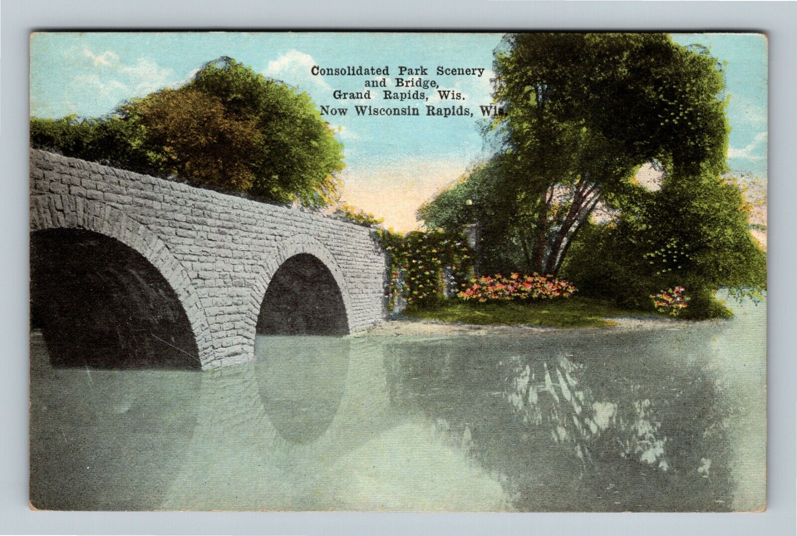 Grand Rapids WI, Consolidated Park Scenery Bridge, Wisconsin Vintage Postcard