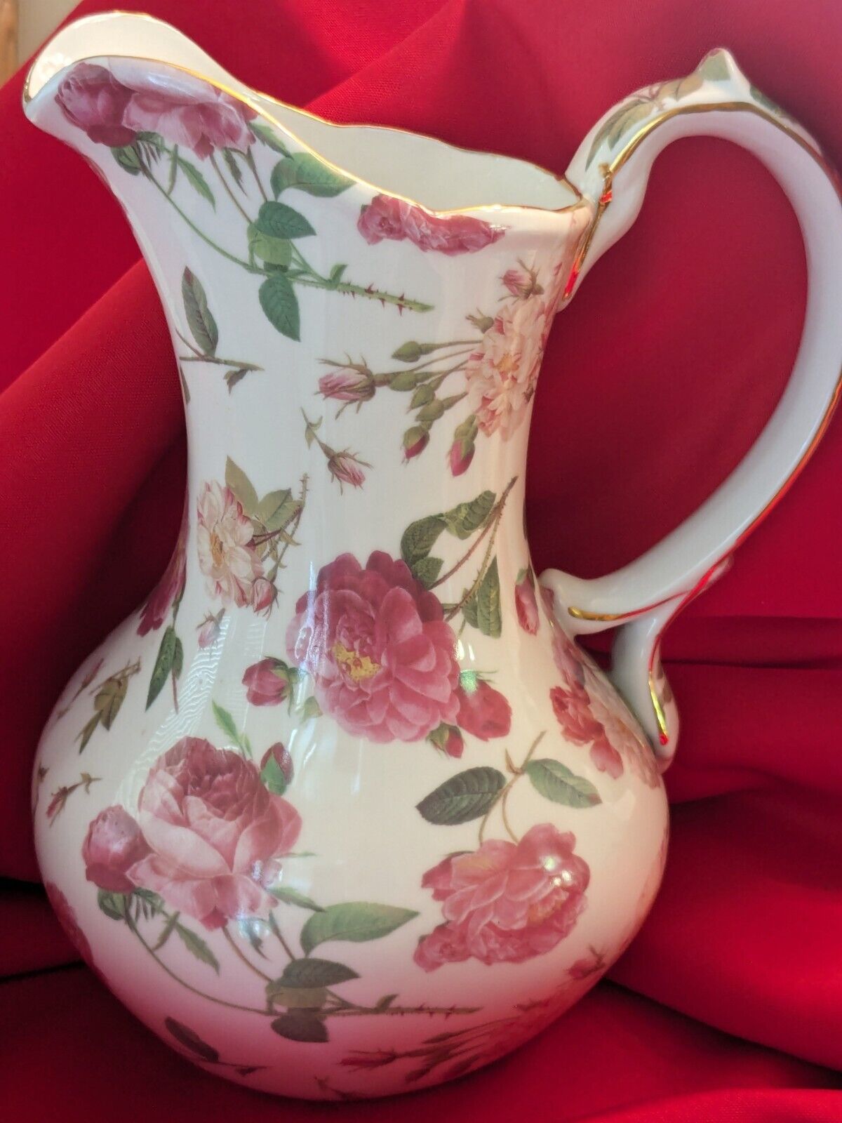 Baum Brothers Pitcher:     Formalities Redout Rose Chintz Collection  