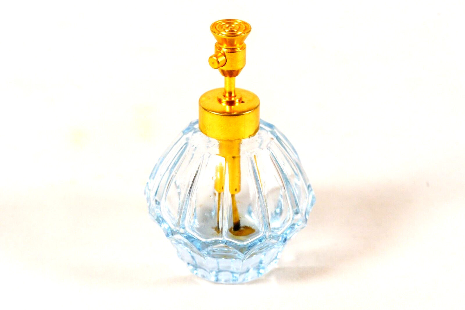 West Germany Vintage Light Blue Crystal Lead Glass Perfume Bottle & Atomizer