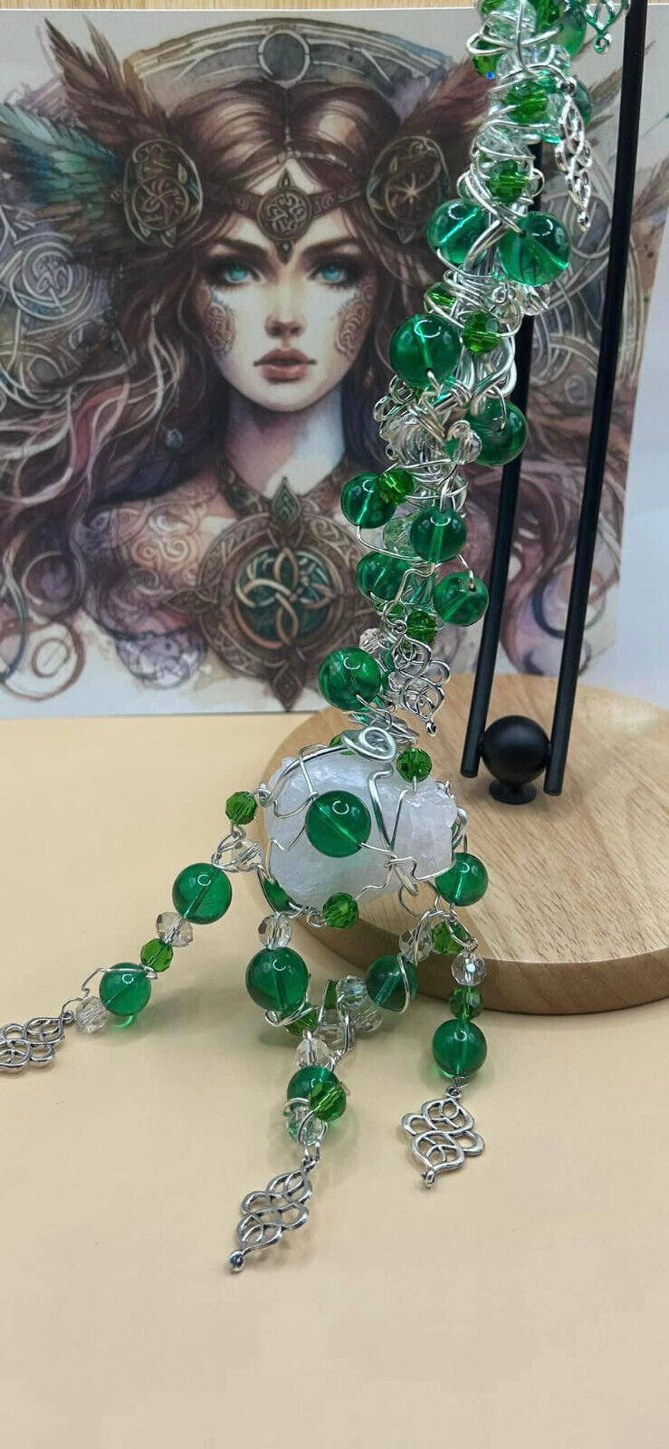 Emerald Green Celtic Charm Wire Wrap Pagan Sacred Space Hanging Sun catcher