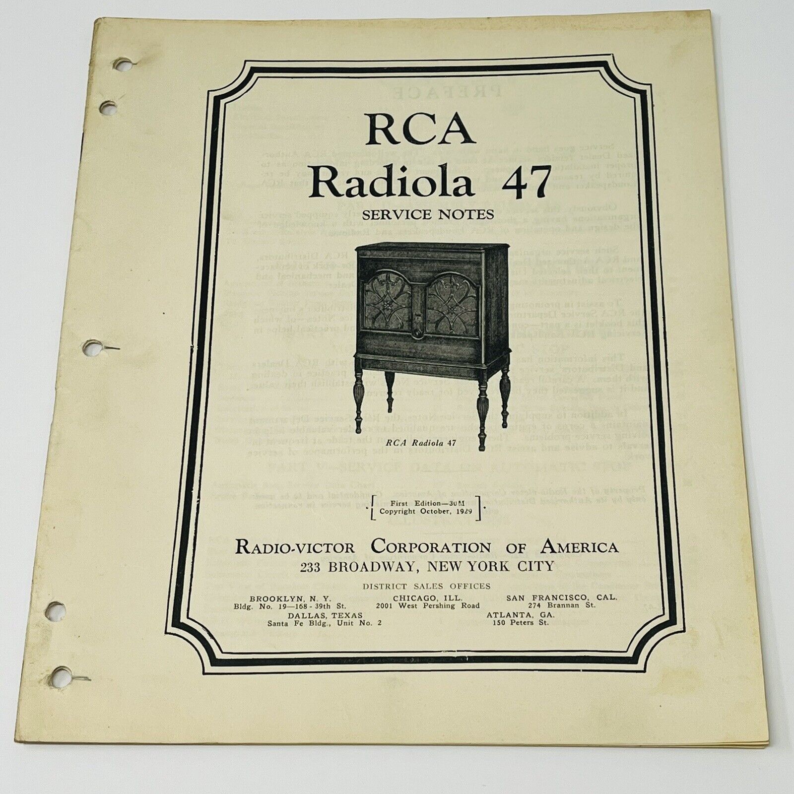 1929 RCA Radiola 47 Service Notes Repair Manual Data Part Schematic Instruction