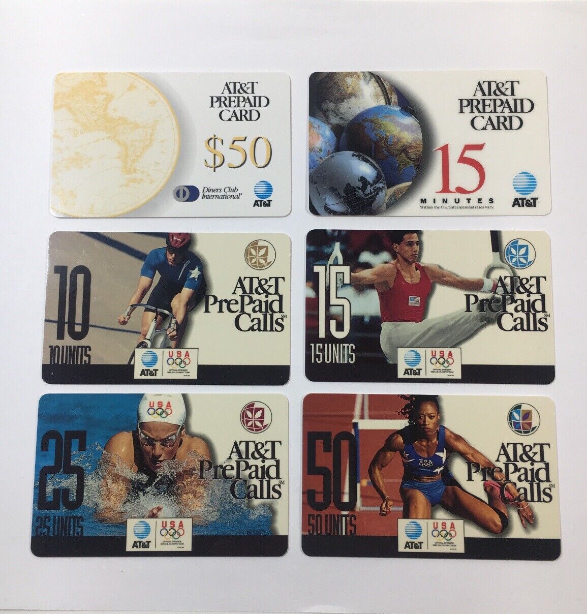 6 AT&T Prepaid Phone Cards 1996 Olympics Diners Club Rare (7181)