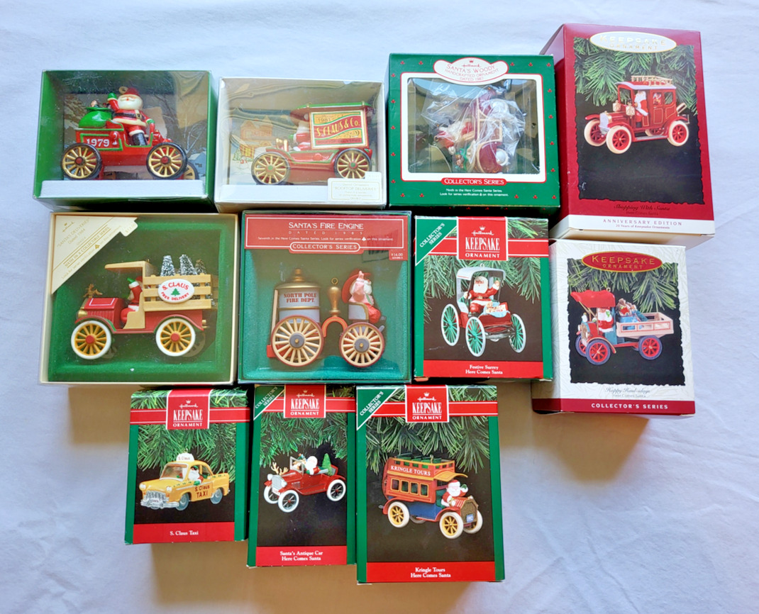 Lot of 11 Hallmark Keepsake Ornaments Santa Car Driving 1979 - 1993 Car Theme