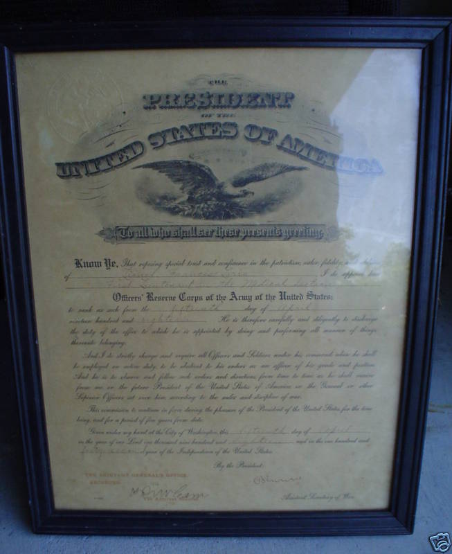 ORIGINAL 1918 Army Reserve Corps Certificate SIGNED WOW