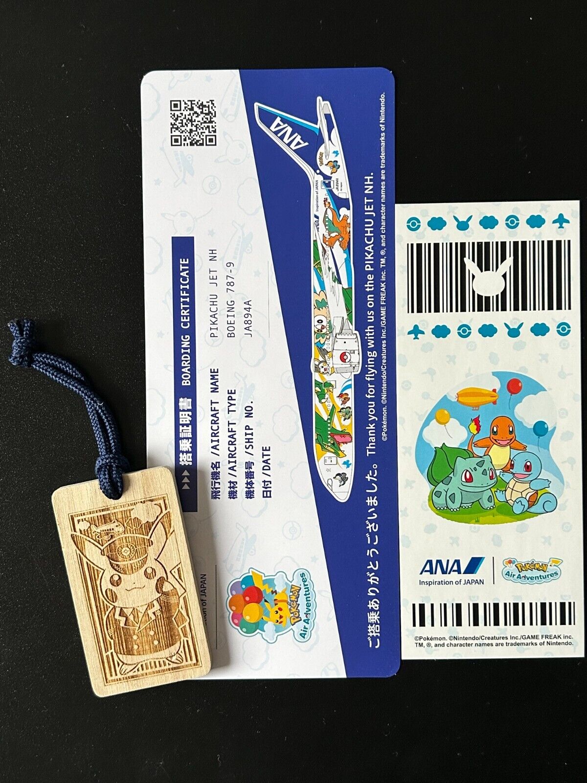 POKEMON ANA AIRLINES BOARDING PASS JET TICKET STICKERS WOOD TAG COMMEMORATION