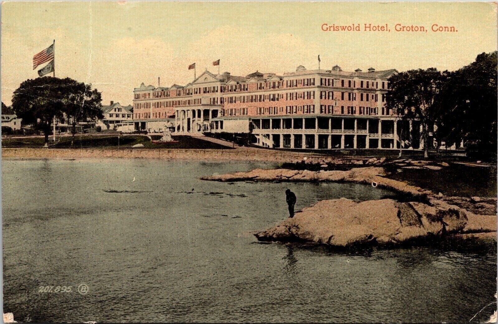 Historic Griswold Hotel Streetview Groton Connecticut DB Cancel WOB Postcard