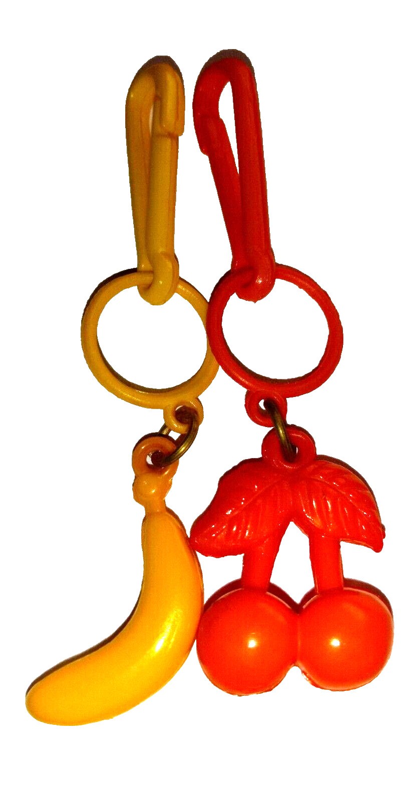 Charm 1980s Vintage Plastic Tropical Fruits Clip On Lot of 2 Cherries Banana
