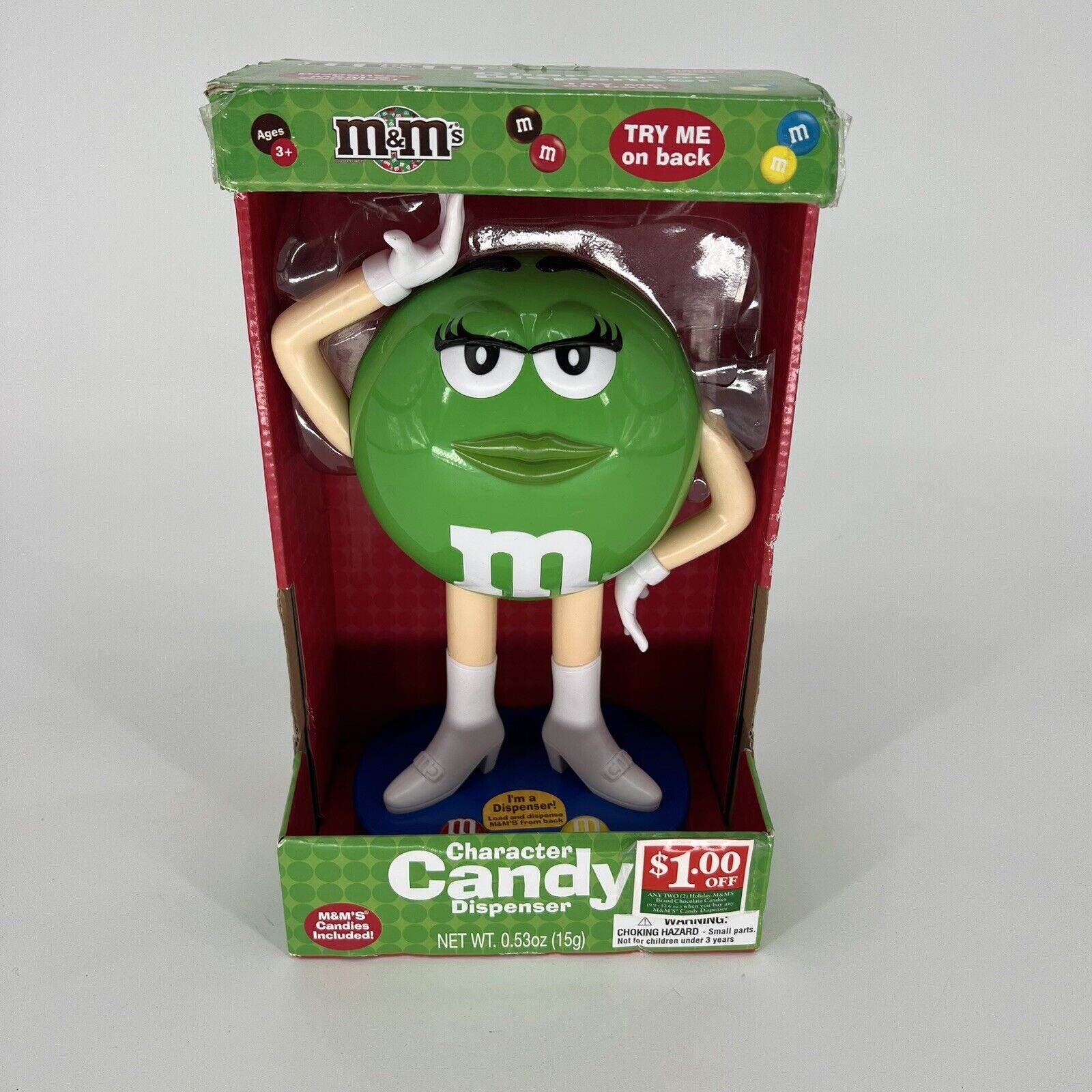 M&M\'s Character Dispenser GREEN M&M Candy Female NEW In Box M&M\'s