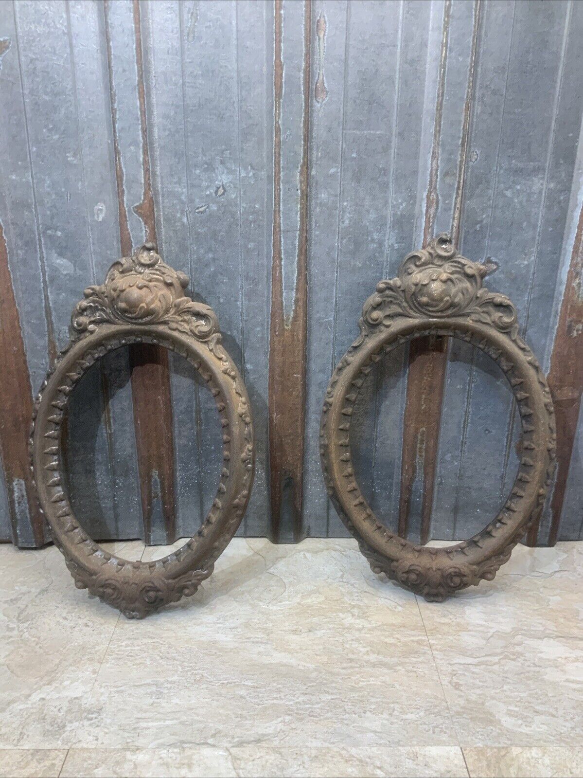 Lot Of 2 Cast Iron Ornate Oval Wall Picture Frame Salvage, Repurpose, Antique ￼