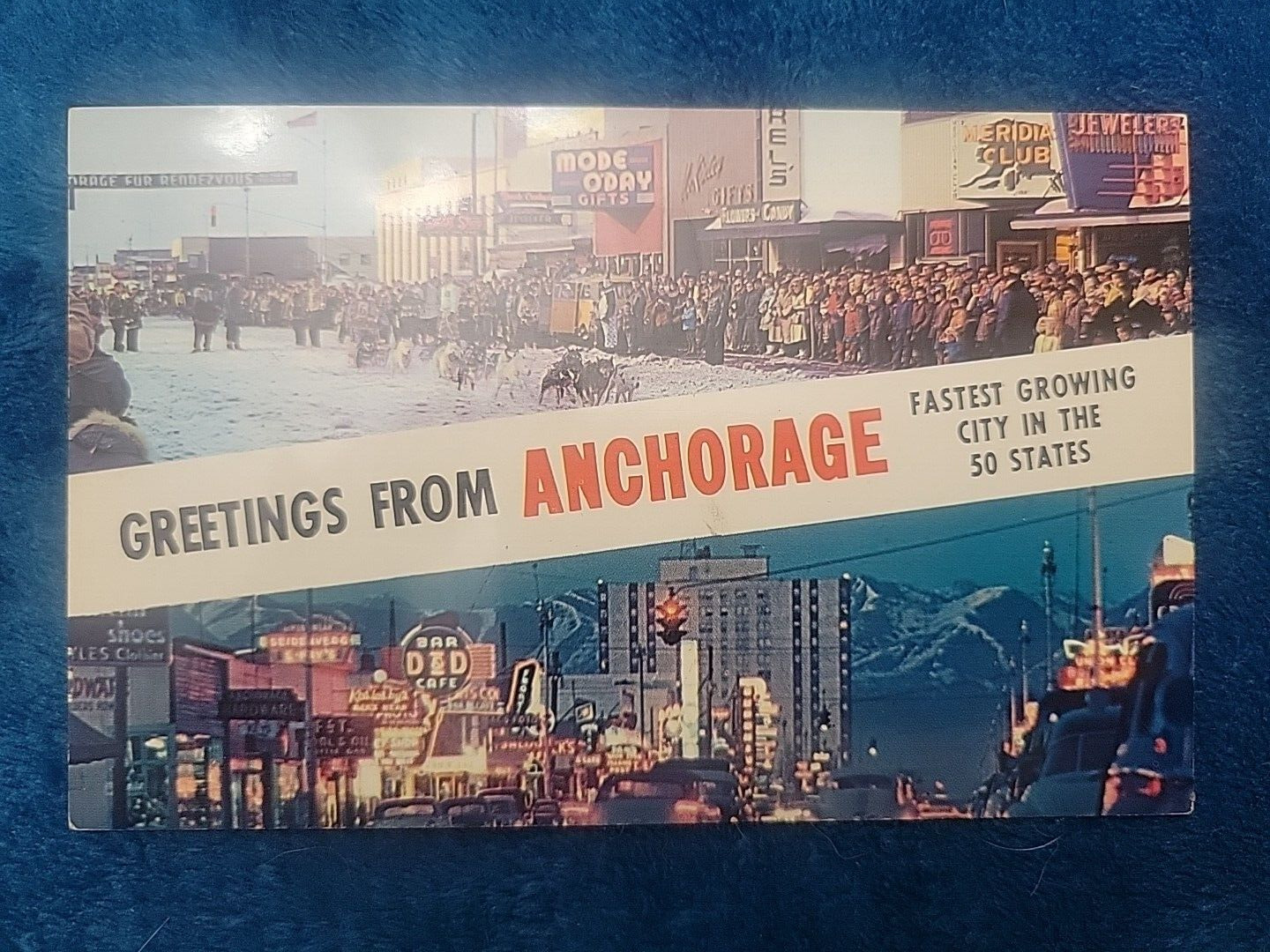 vintage postcard welcome to anchorage alaska plastichrome photo huskys parade