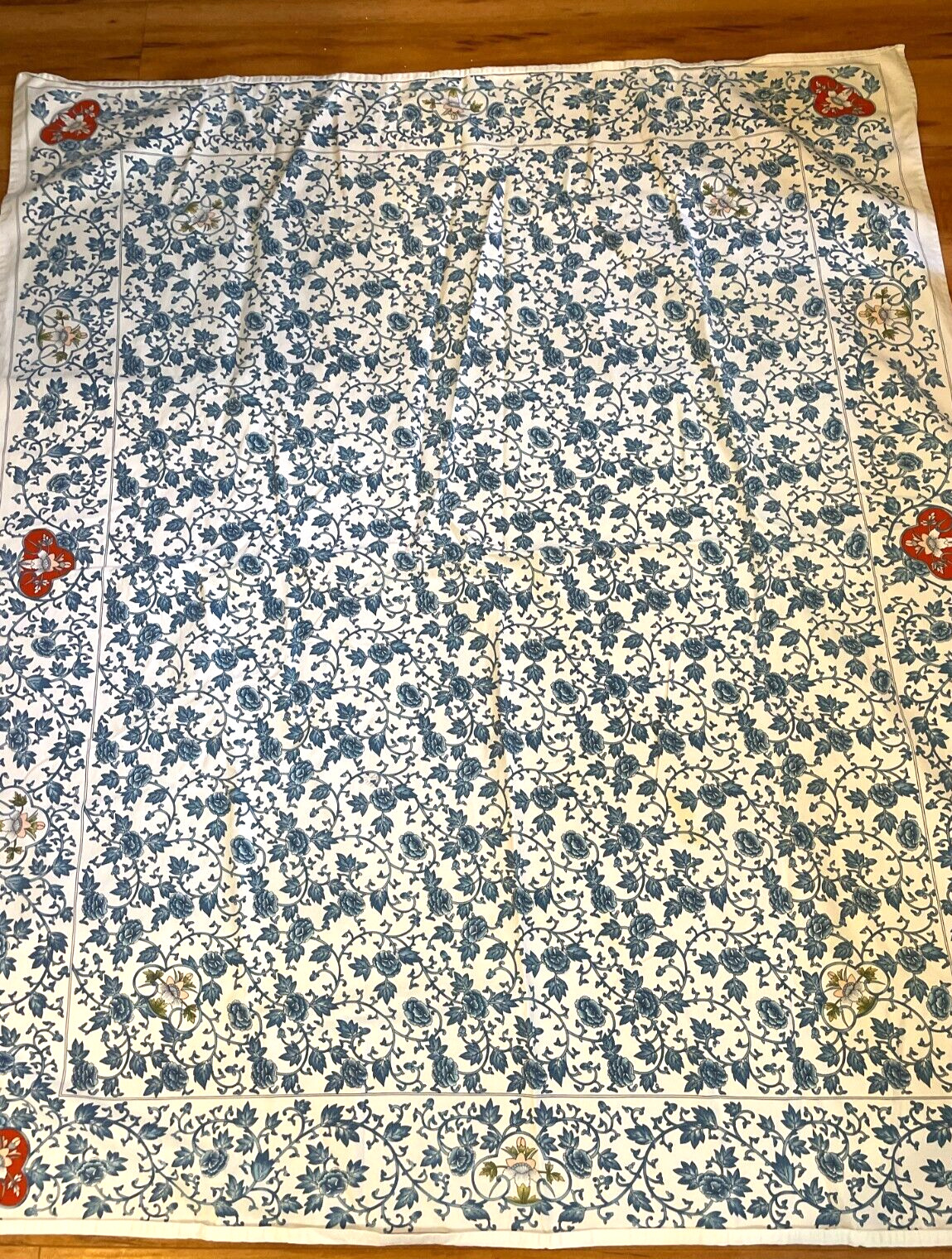 Vintage Blue Floral Vine Tablecloth Gen Connection