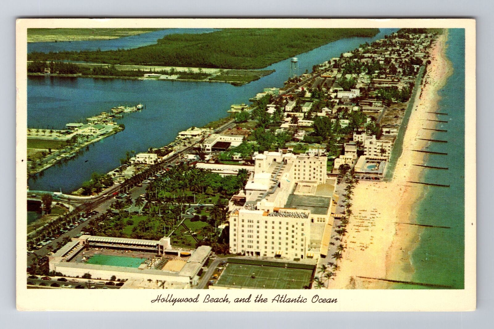 Hollywood FL-Florida, Hollywood Beach, Atlantic Ocean, Vintage Souvenir Postcard