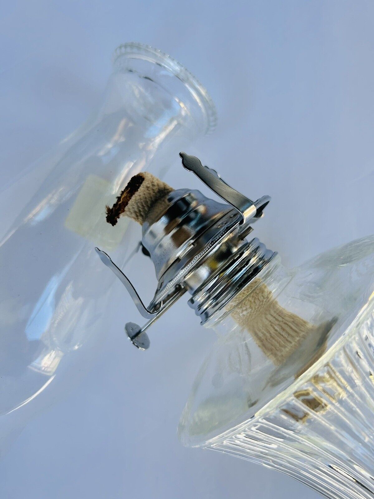 Vintage Lamplight Farms Clear Ribbed Glass Oil Lamp with Glass Chimney