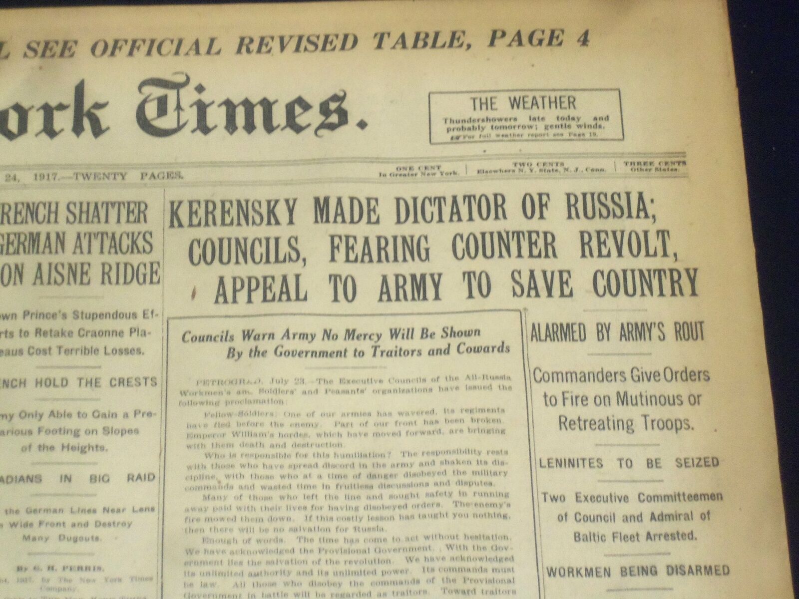 1917 JULY 24 NEW YORK TIMES - KERENSKY MADE DICTATOR OF RUSSIA - NT 9314