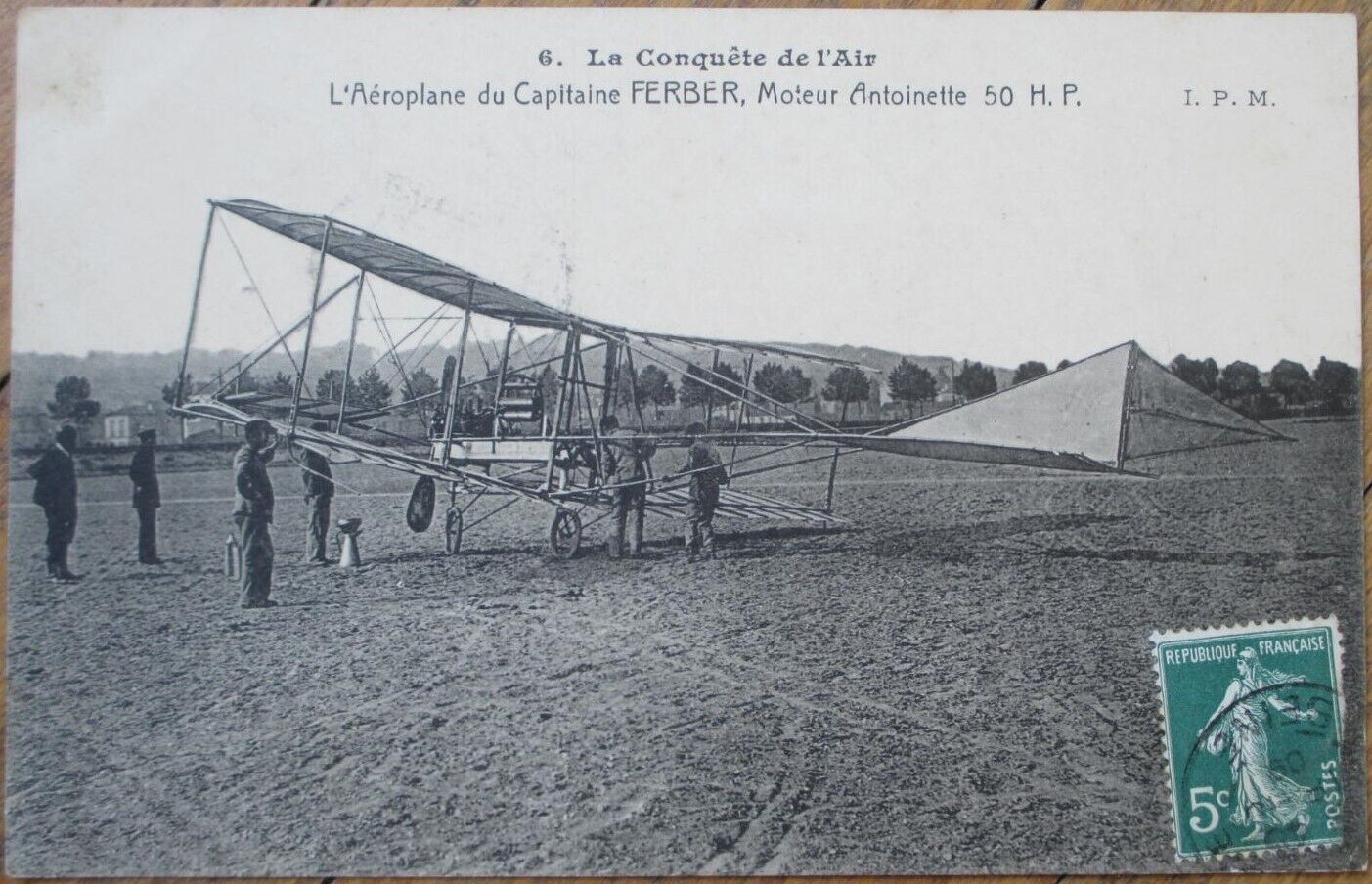 French Aviation 1909 Postcard, Aeroplane Airplane Biplane Ferber, Antoinette