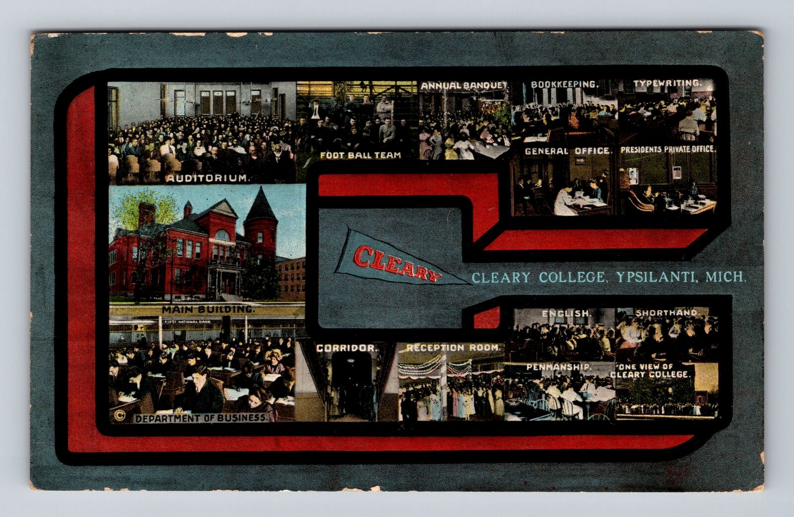Ypsilanti MI-Michigan, Cleary College Auditorium, Football, Vintage Postcard