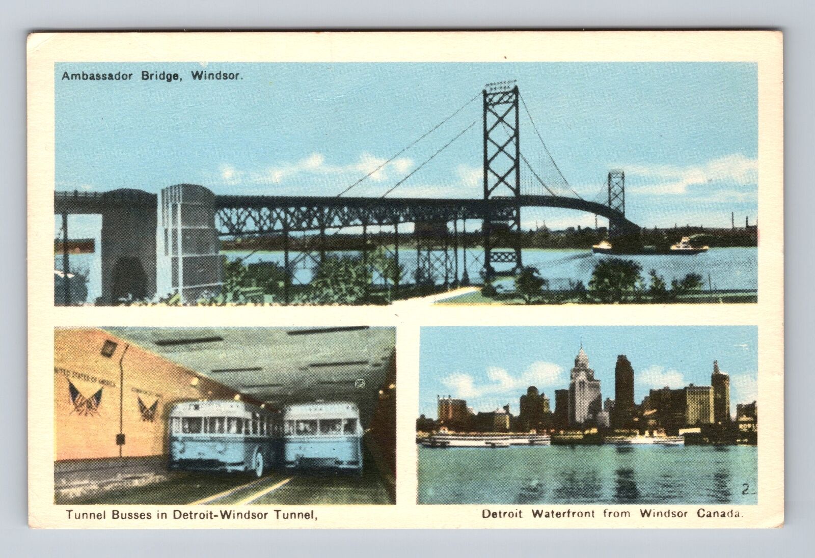 Windsor ON-Ontario Canada, Ambassador Bridge, Tunnel, Vintage Postcard