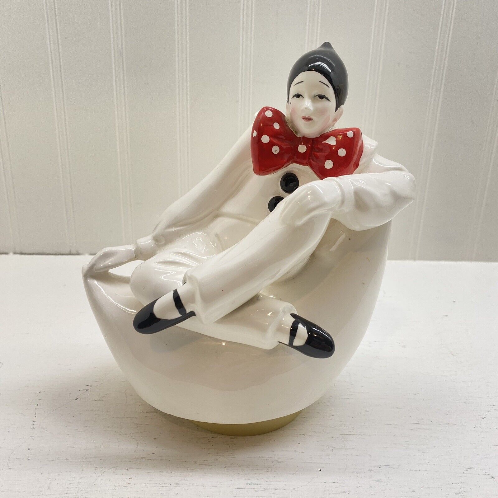 Pierrot Mime Ceramic Musical Music Box Japan Plays Vtg
