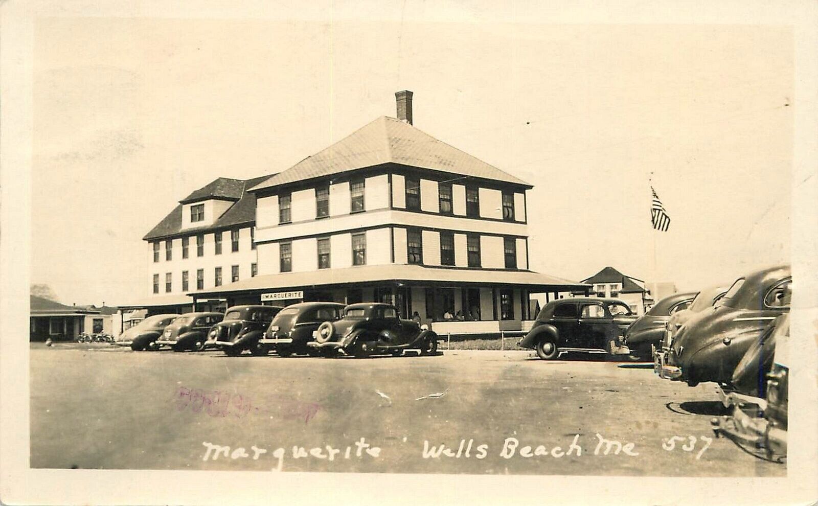 Postcard RPPC Maine Wells Beach Marquite Autos 1940s 23-7115
