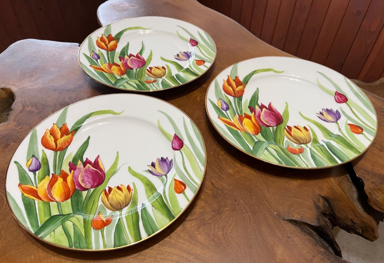 Antique Saxe Charles Ahrenfeldt Porcelain Plates Hand Painted Tulips