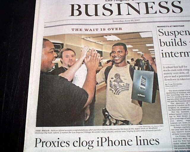 FIRST 2007 Apple Inc. New Generation iPhone 2G Released Goes on Sale Newspaper