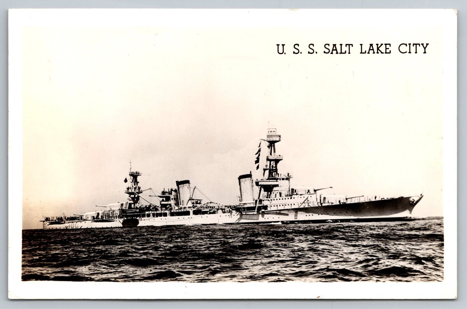 U.S.S. Salt Lake City.  Naval Ship. Real Photo Postcard. RPPC 2
