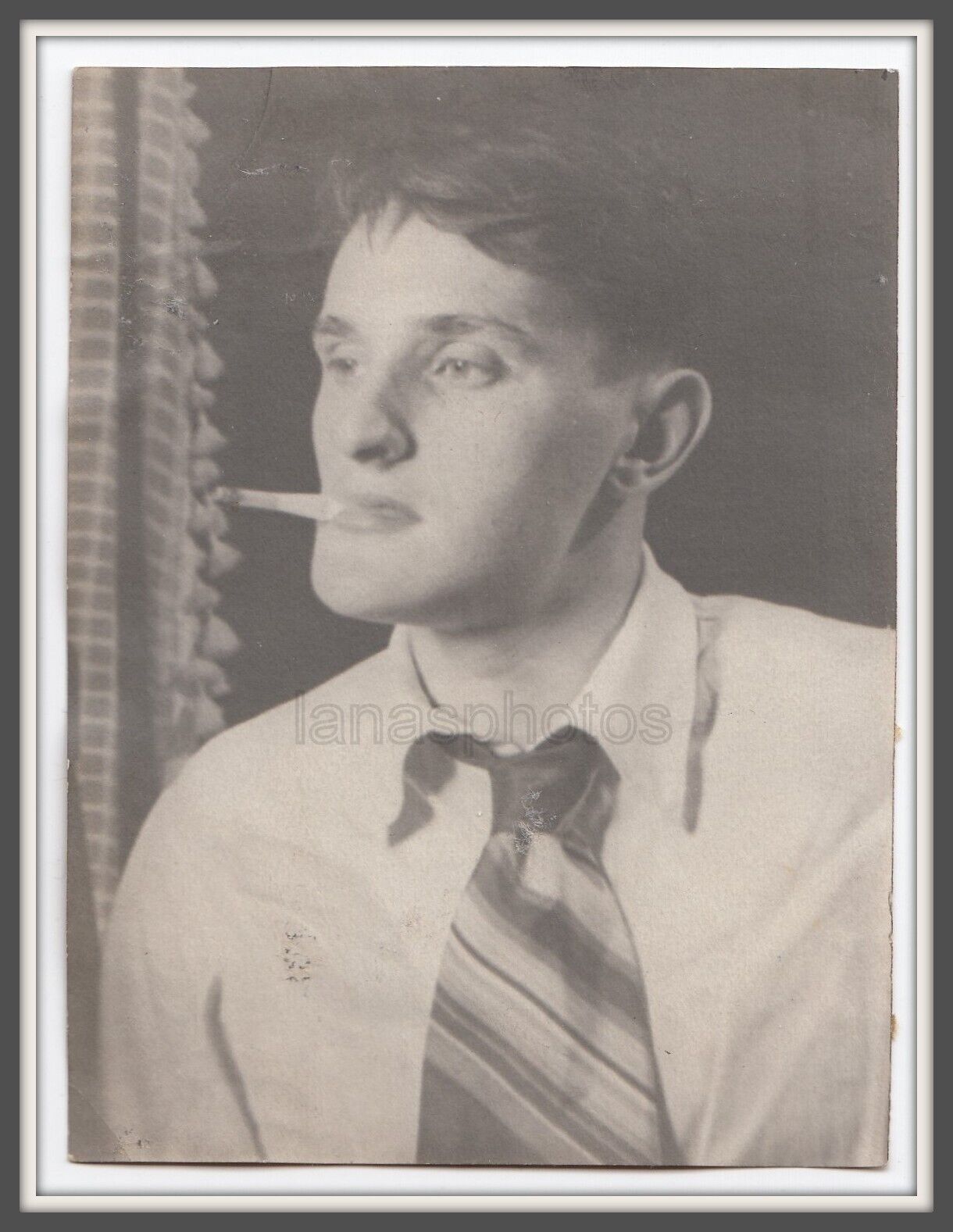 1940s Handsome young man smoking cigarette Stylish guy boy Fashion antique photo