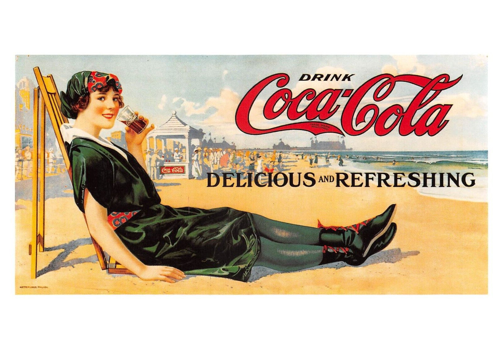 Coca Cola DAY AT THE BEACH 1915 From the COKE Archives 1991 4x6 POSTCARD 6945c