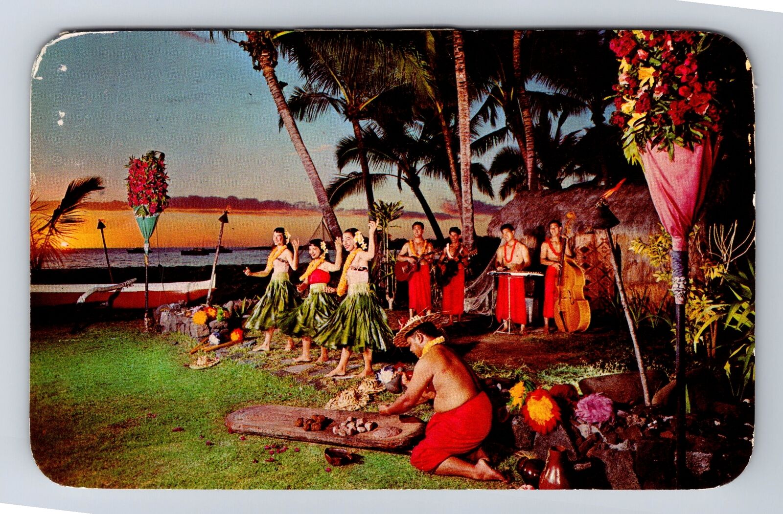 Hawaii HI-Hawaii, Kona Inn, Sunset Entertainment, Advertising Vintage Postcard