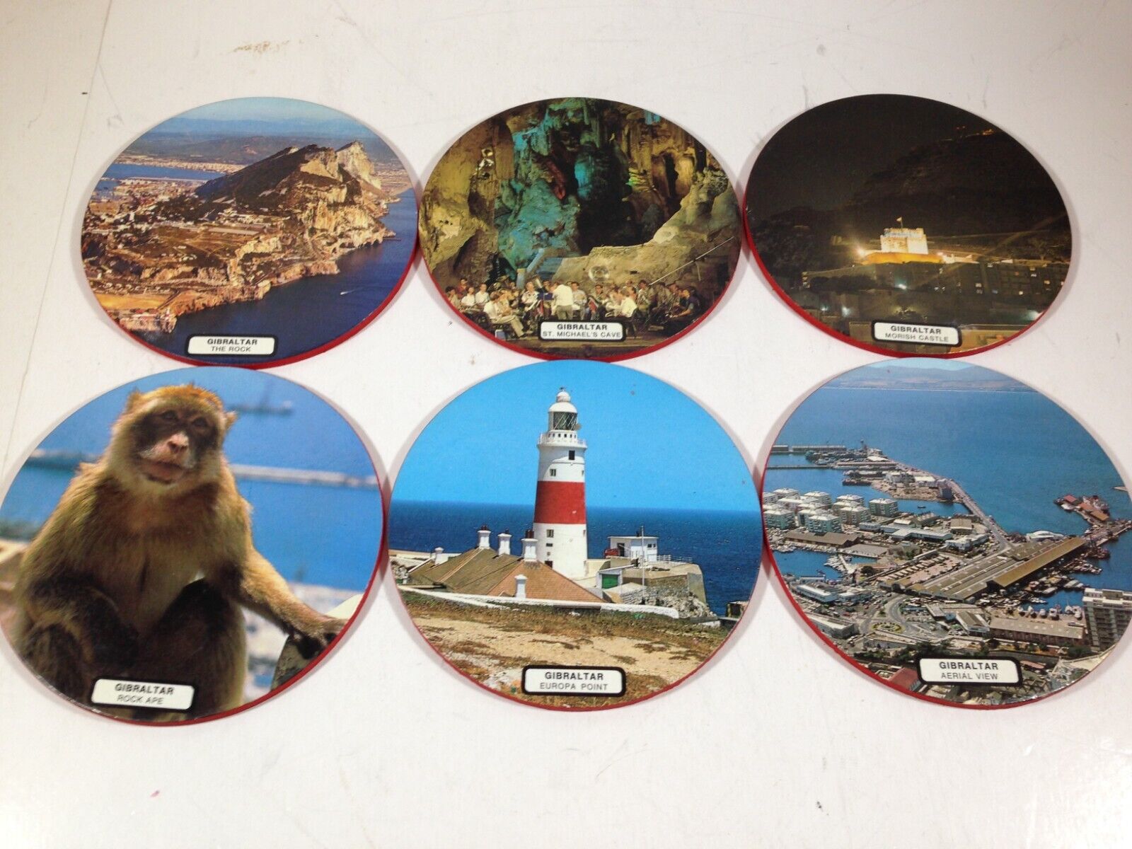 Set of 6 Vintage Gibraltar Coasters Eurpoa Point Morish Castle Monkey