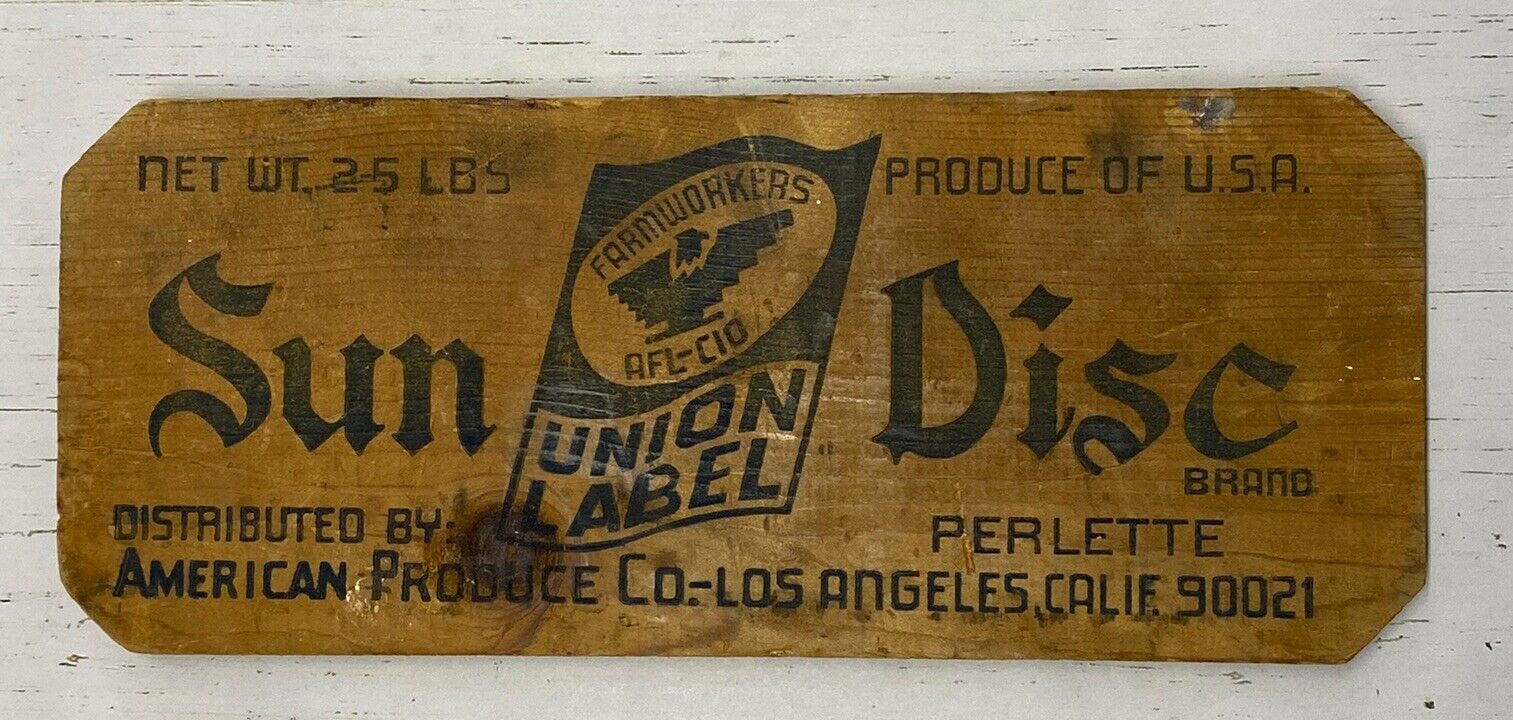 Vtg Wood Fruit Crate End w/Label Advertising Sun Disc American Produce Co CA