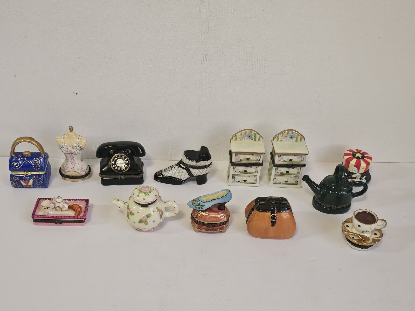 Vintage Porcelain Hinged Trinket Box Mixed Lot of 13