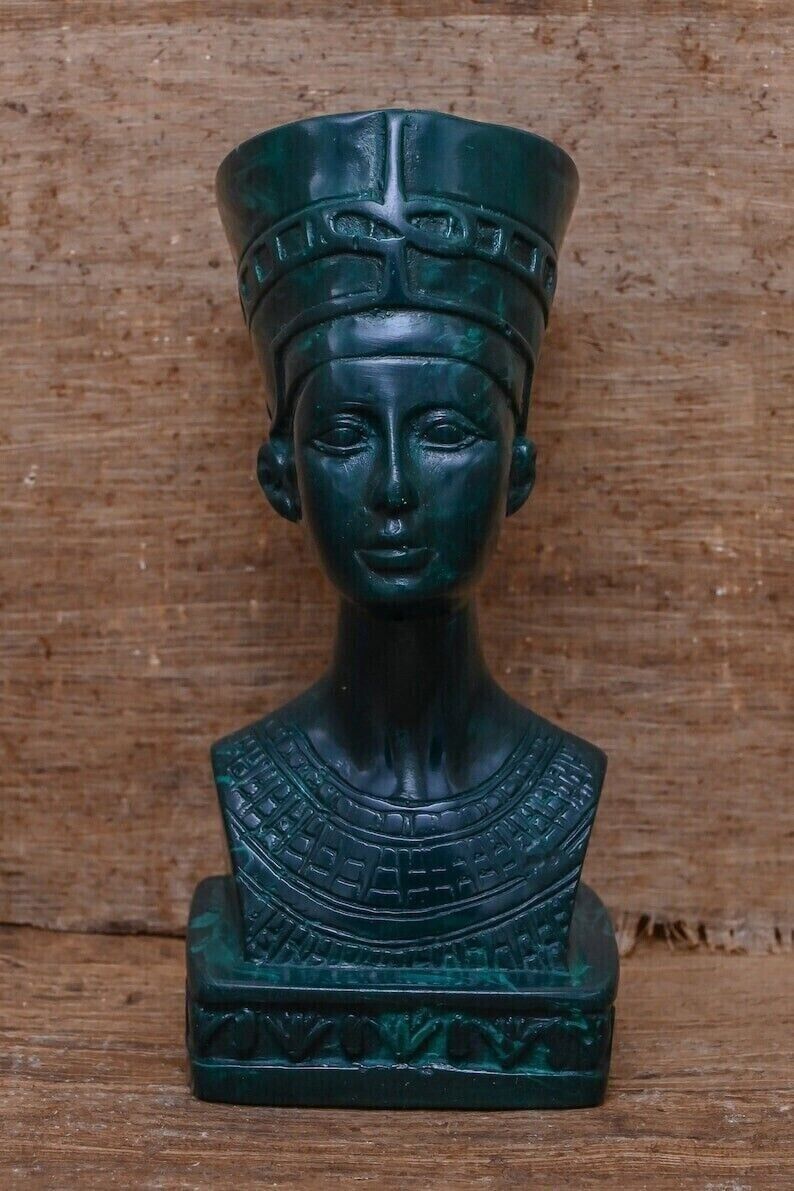 Rare Ancient Egyptian Queen Nefertiti's Head Statue with Hieroglyphics