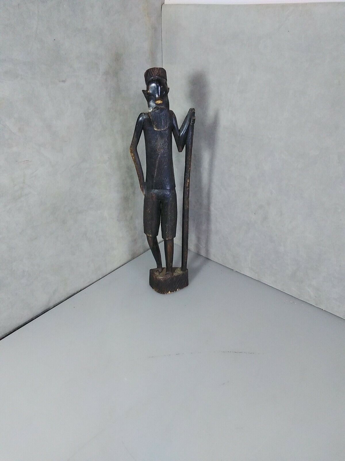 Man Standing With Cane Wood Sculpture 15 inces tall 