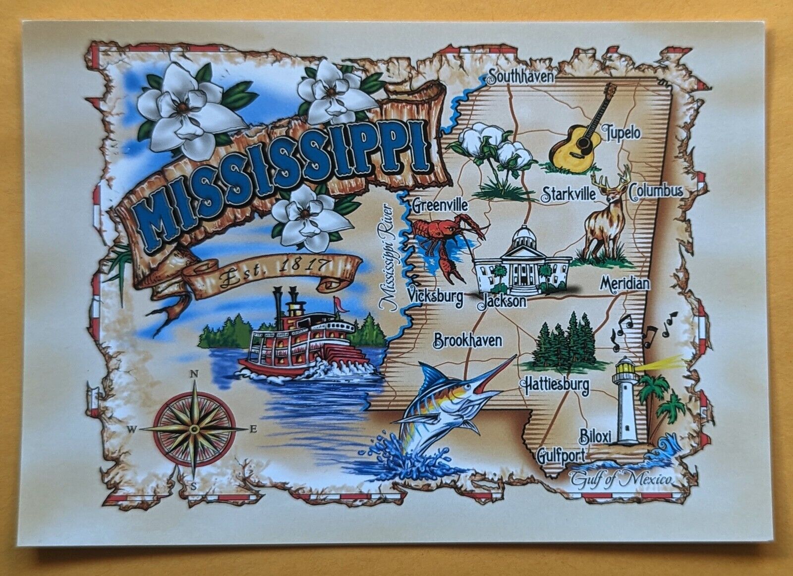 Postcard MS. Mississippi State Map