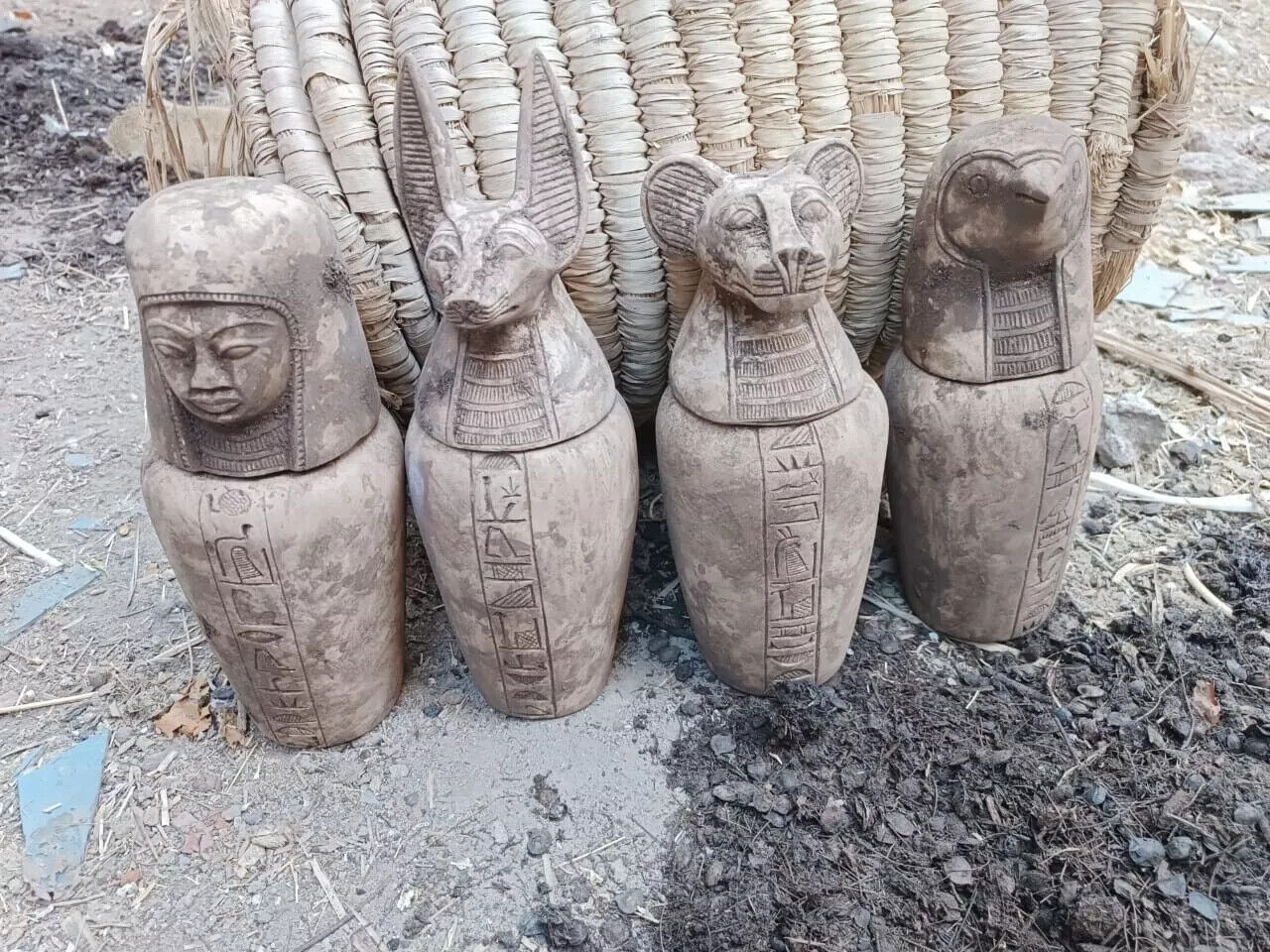 Among the ancient Egyptian antiquities are four canopic jars in Egypt BC