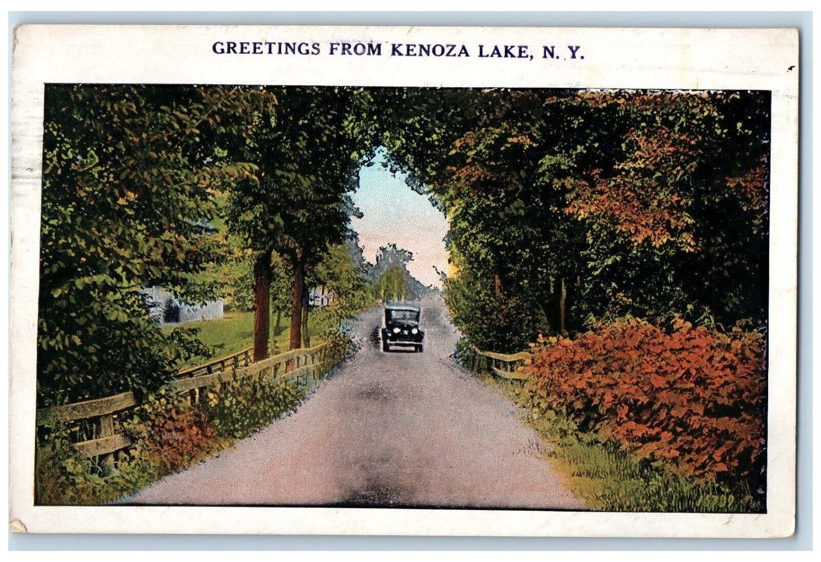 1931 Greetings From Kenoza Lake New York NY, Dirt Road Car Vintage Postcard