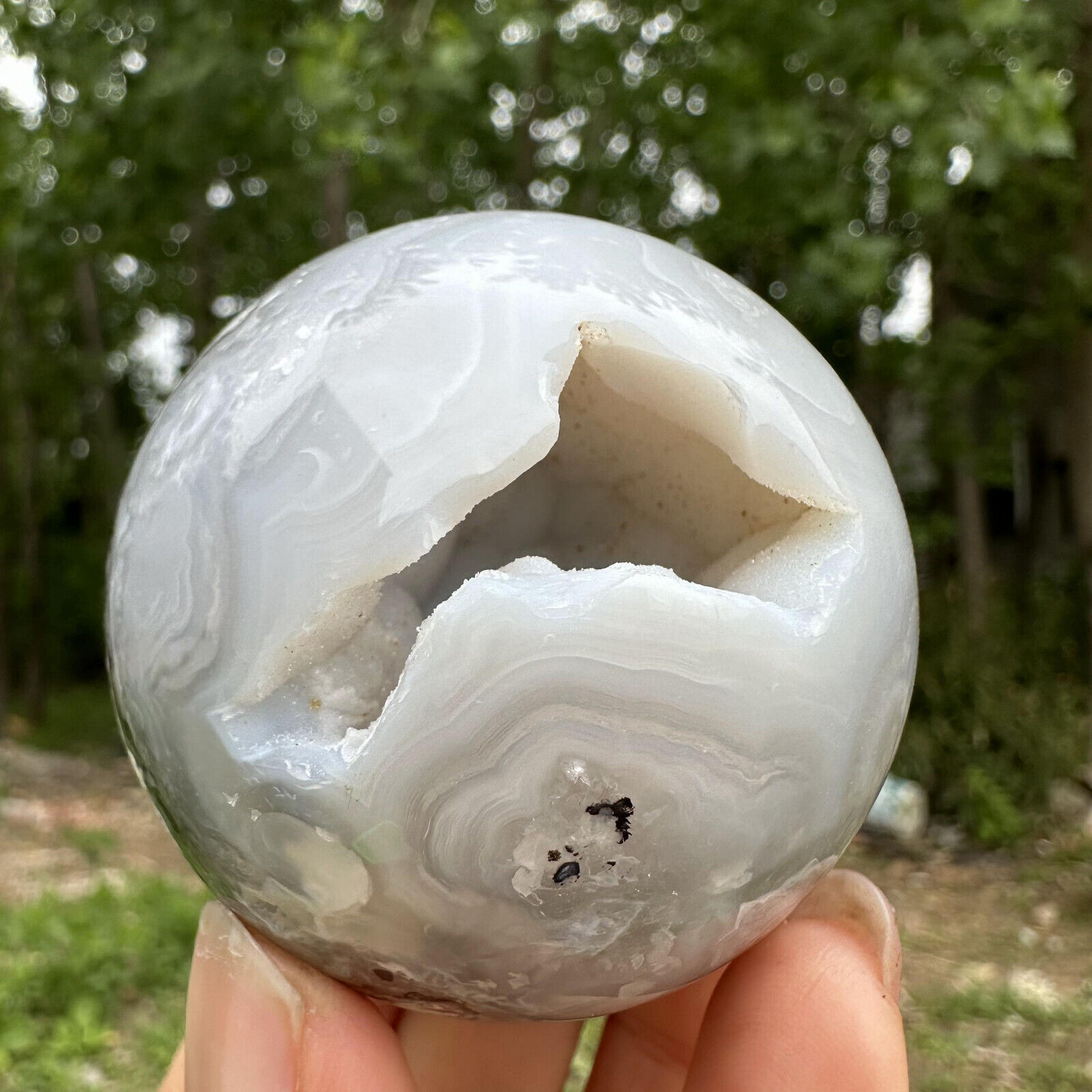 200g Natural agate geode sphere qcrystal cluster quartz ball healing gift 55mm