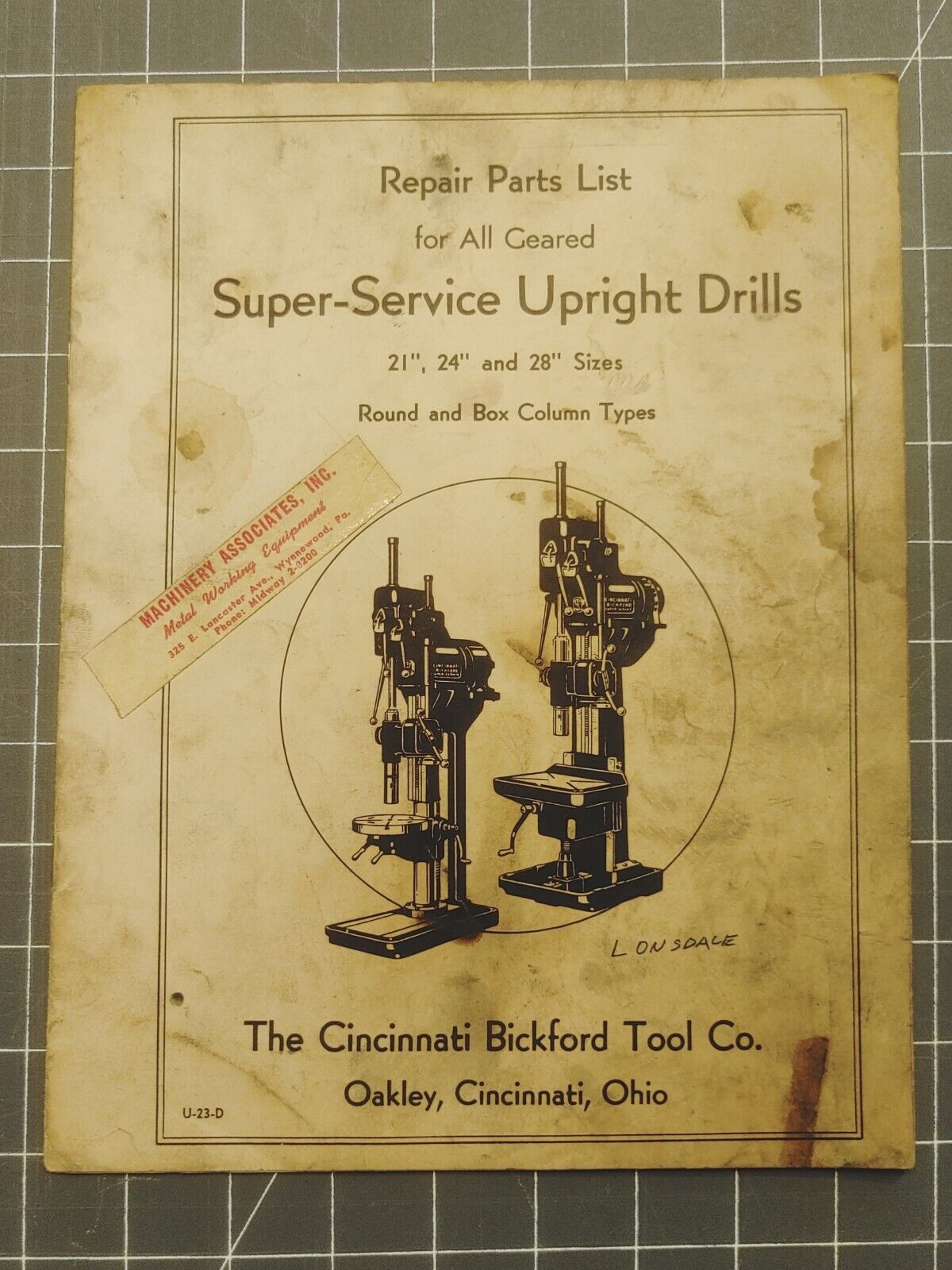 Scarce 1923? Super Service Upright Drills Repair Parts List Cincinnati Tool