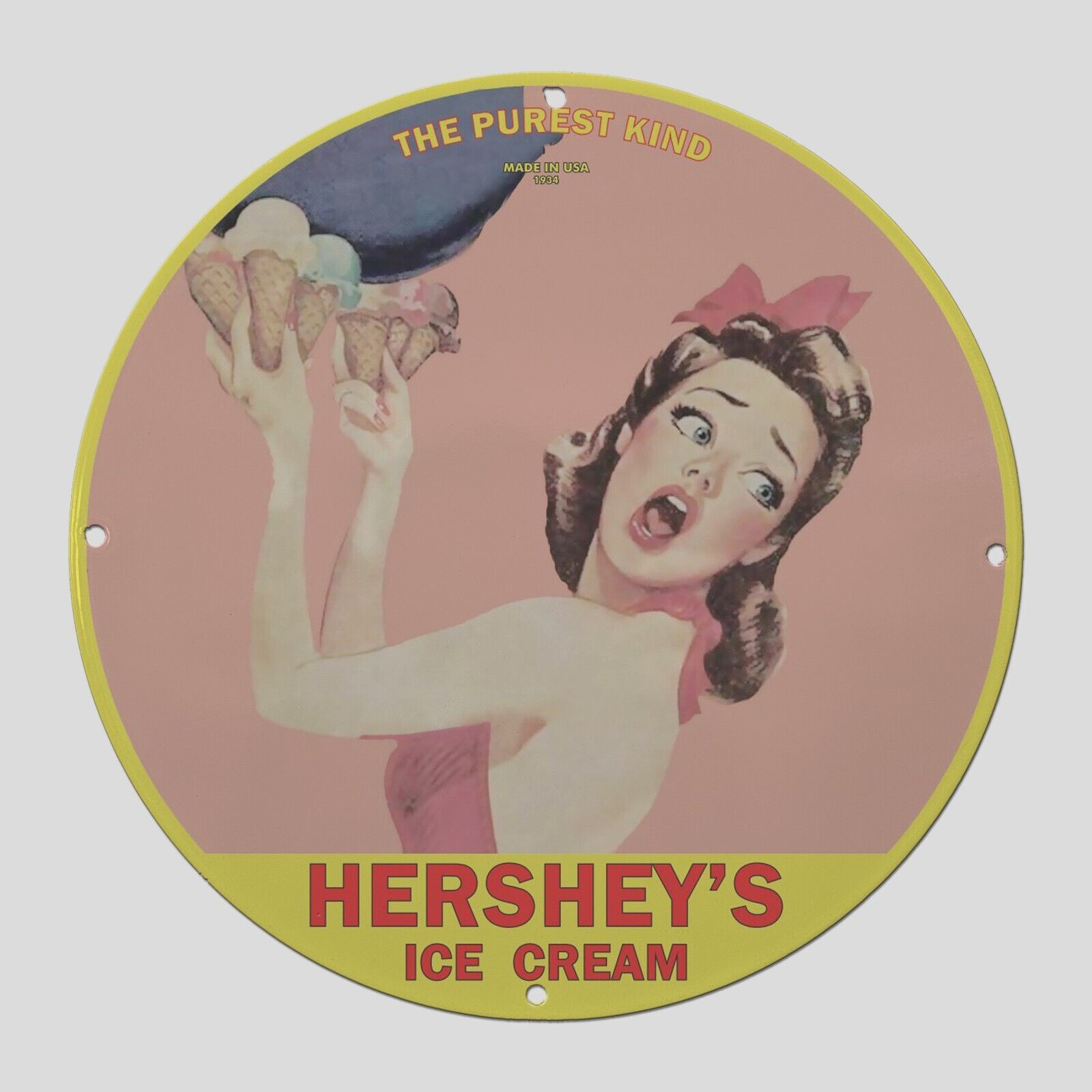 VINTAGE HERSHEY'S ICE CREAM 1934 OIL PORCELAIN  GAS PUMP  SIGN