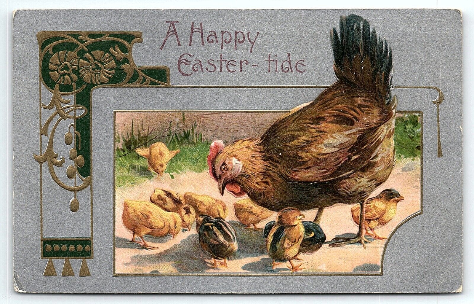 1909 HAPPY EASTER-TIDE BABY CHICKS OXFORD OH WINSCH BACK EMBOSSED POSTCARD P3316