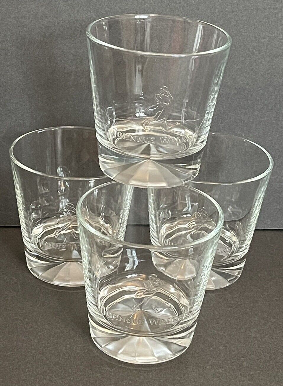 Set Of 4 Johnnie Walker Whiskey Glasses Prism Bases Embossed Logo