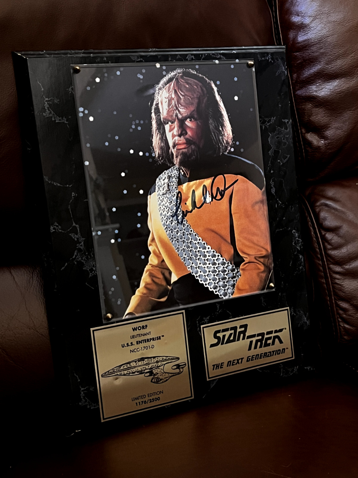 VTG Star Trek Next Generation LT. Worf Autographed  Plaque Signed 1176/2500 TNG