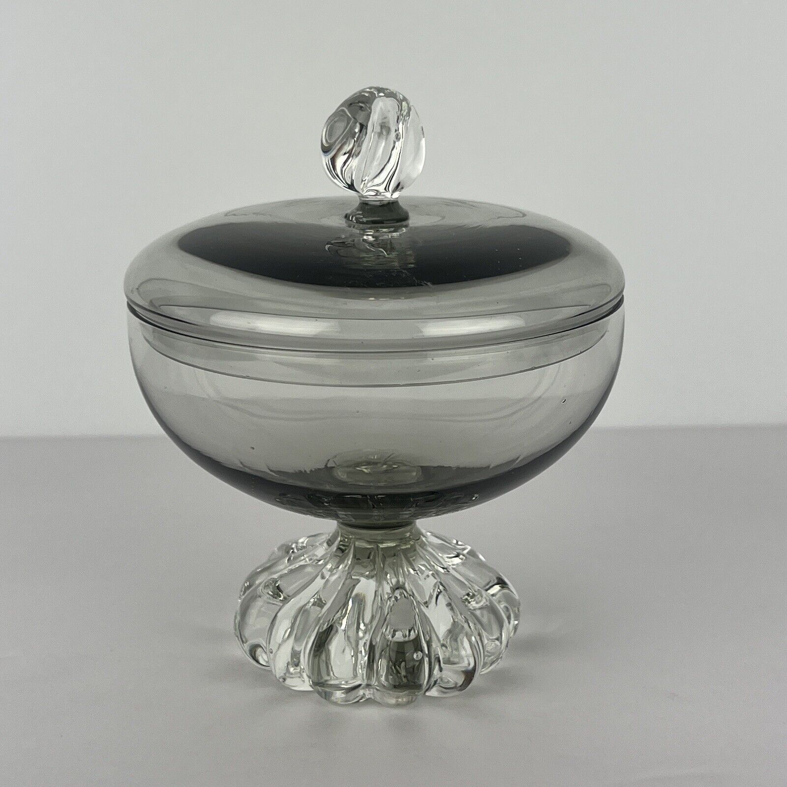 Vintage Smoked Glass Candy Dish Bowl Footed Sweden