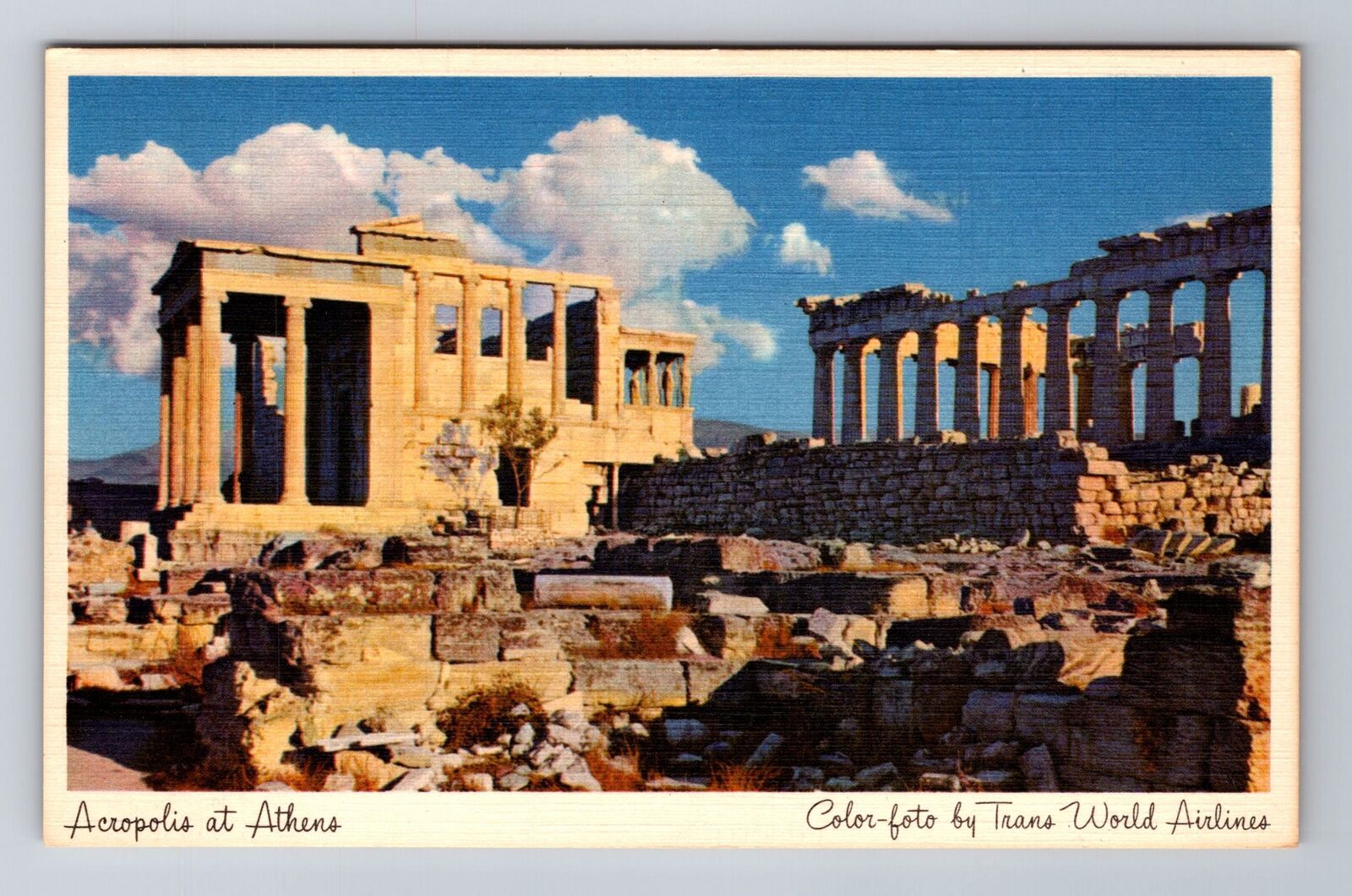 Athens-Greece, Acropolis, Parthenon Temple, Antique Vintage Souvenir Postcard