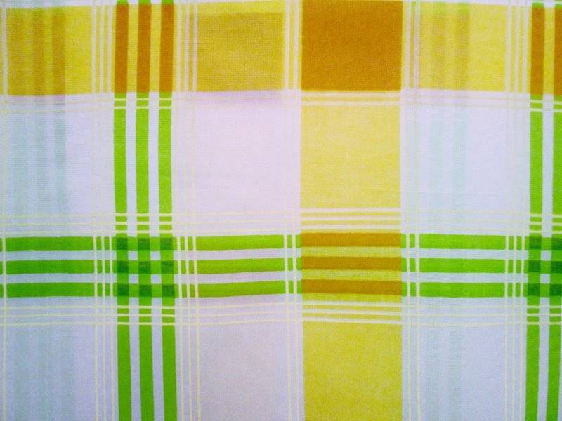 Fabric Mid Century Poly Blend Drapery Curtain SHEER Plaid LIME Yellow Gold 43x96