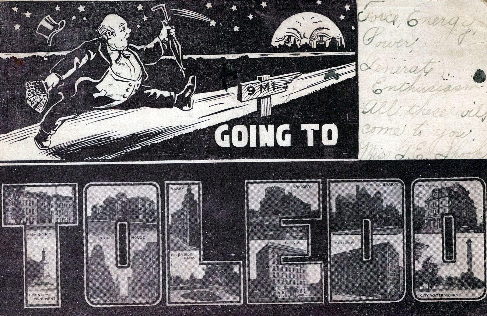 TOLEDO OH - Moon Watching Man Going To Toledo Many Scenes Postcard - 1906