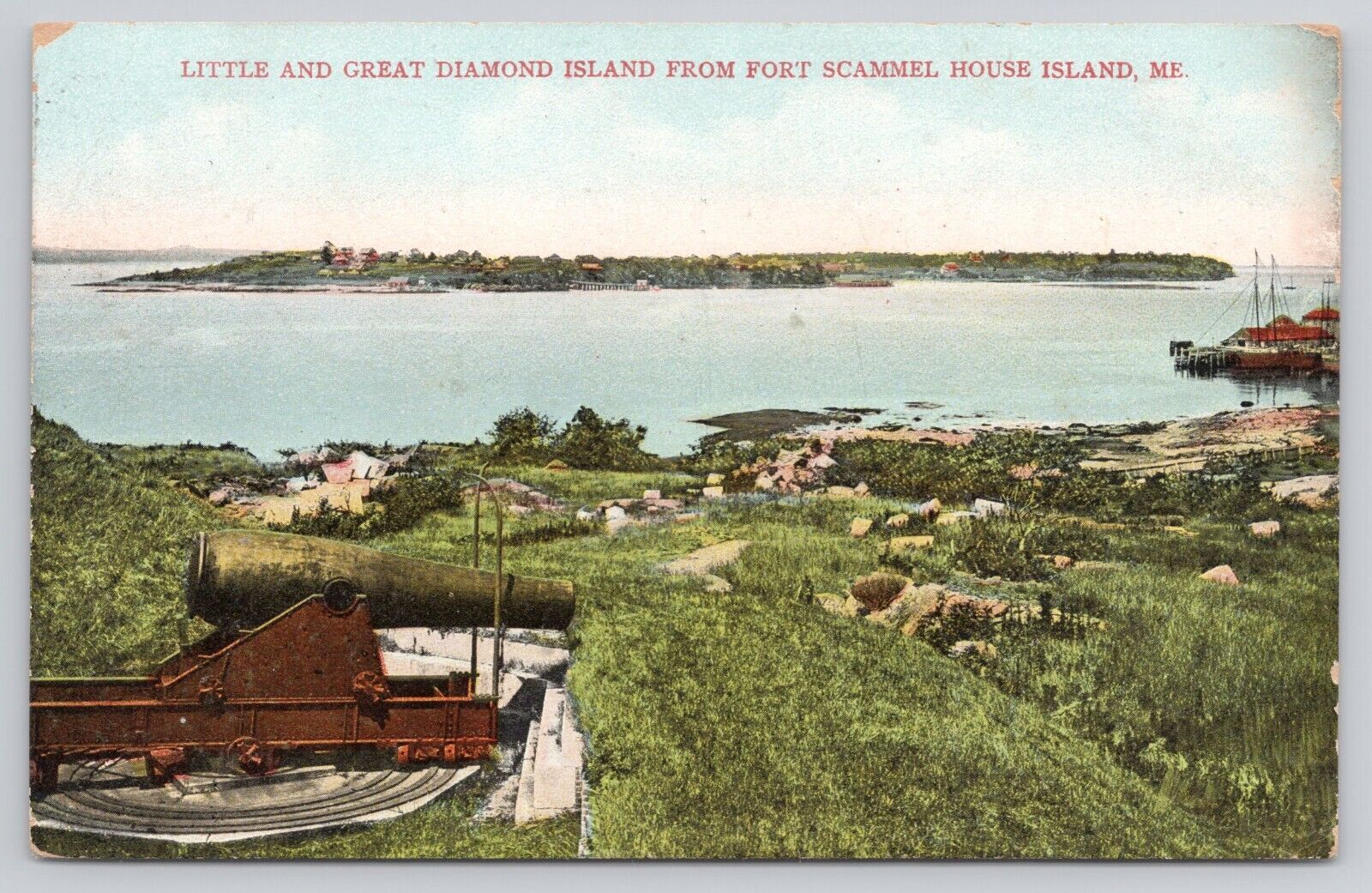 Little and Great Diamond Island from Fort Scammel House Island ME 1909 Postcard
