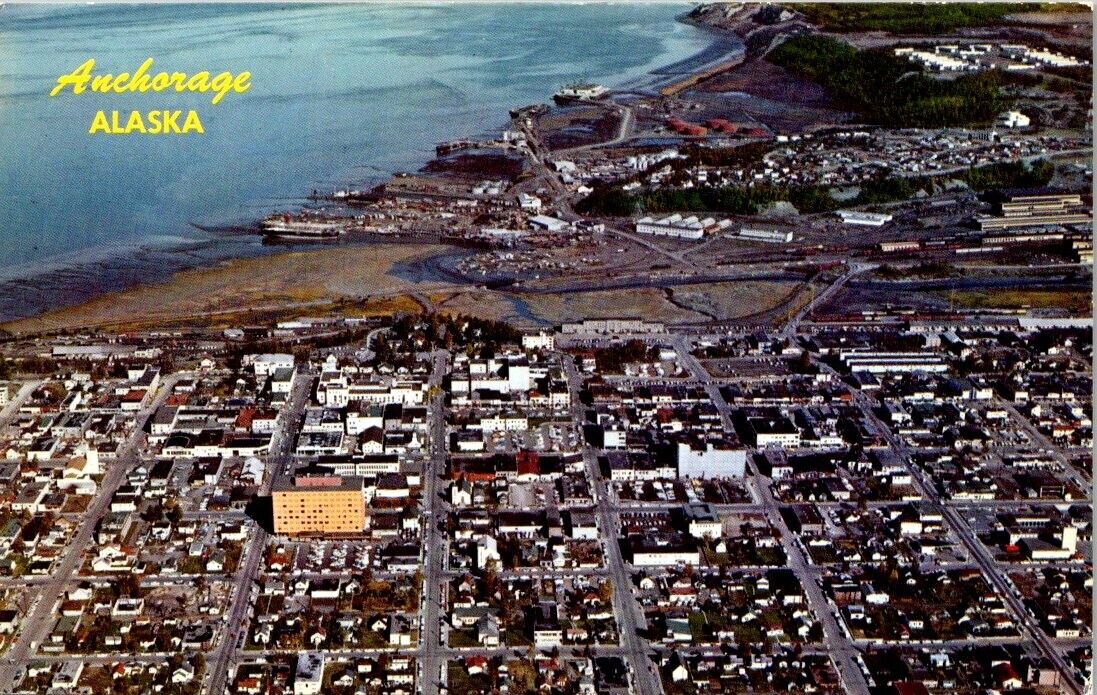 Vintage postcard - Anchorage ALASKA aerial View Downtown Business District