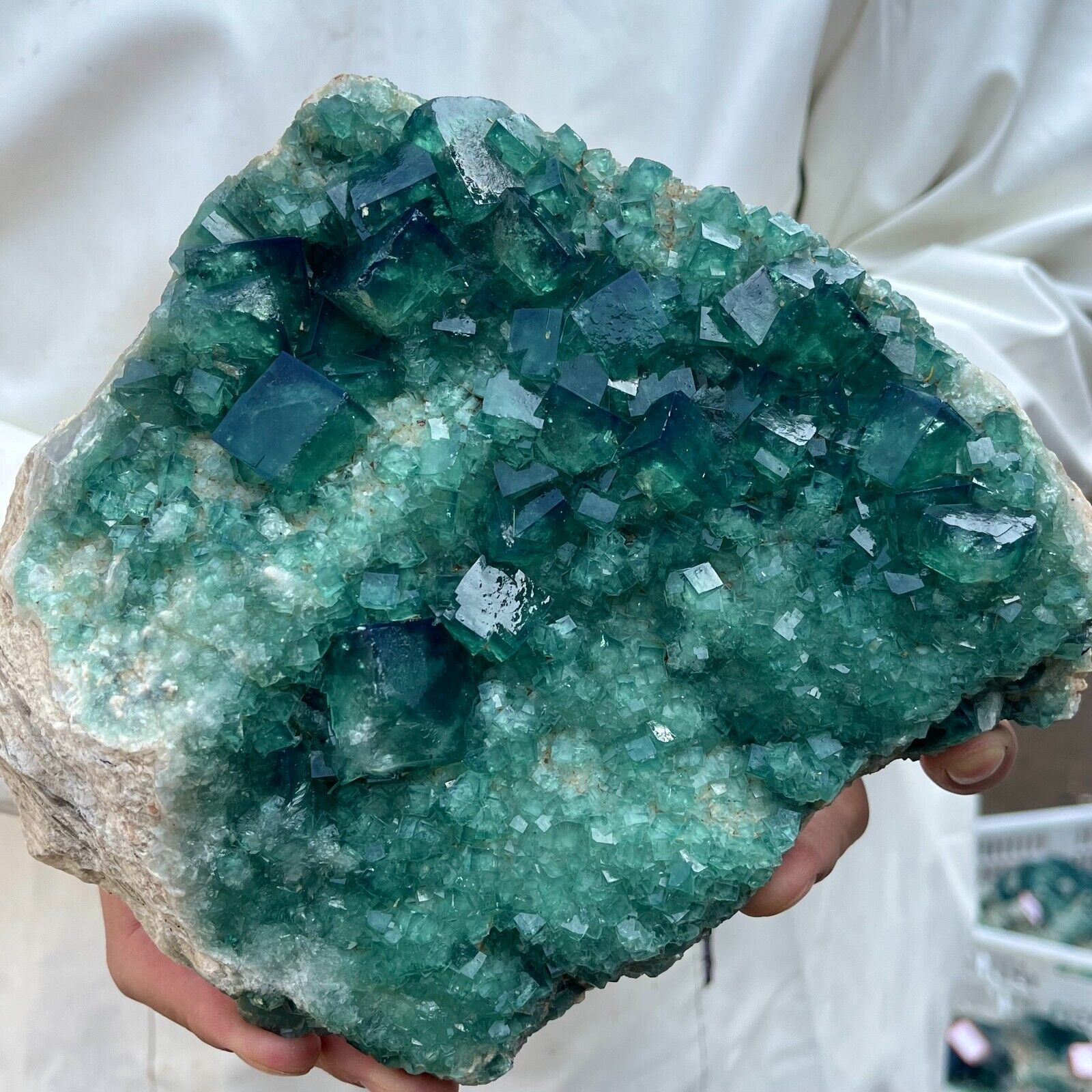4.3lb Large NATURAL Green Cube FLUORITE Quartz Crystal Cluster Mineral Specimen